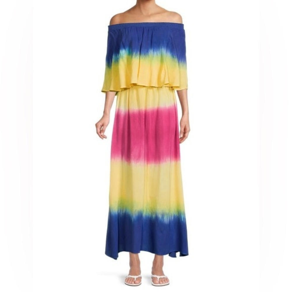Area Stars Ombré MIDI‎ Dress Multicolored Off The Shoulder Size Extra Small